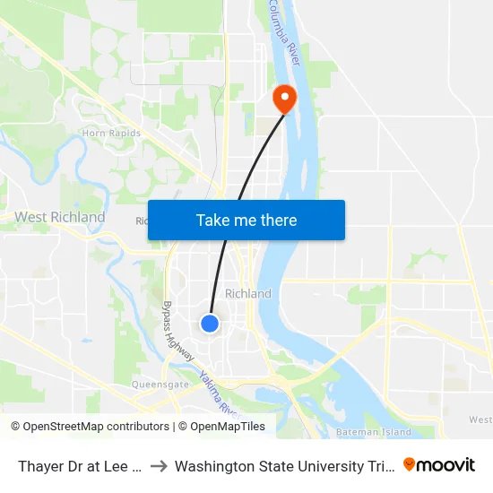 Thayer Dr at Lee Blvd to Washington State University Tri-Cities map