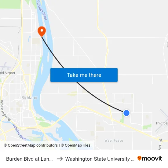 Burden Blvd at Lansing Ln to Washington State University Tri-Cities map