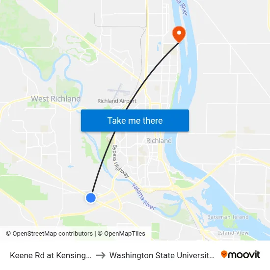 Keene Rd at Kensington Way to Washington State University Tri-Cities map