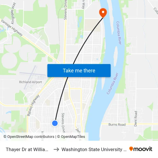 Thayer Dr at Williams Blvd to Washington State University Tri-Cities map