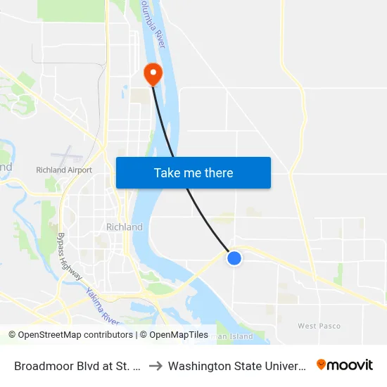 Broadmoor Blvd at St. Thomas Dr. to Washington State University Tri-Cities map
