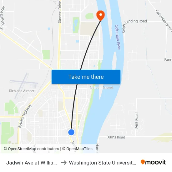 Jadwin Ave at Williams Blvd to Washington State University Tri-Cities map