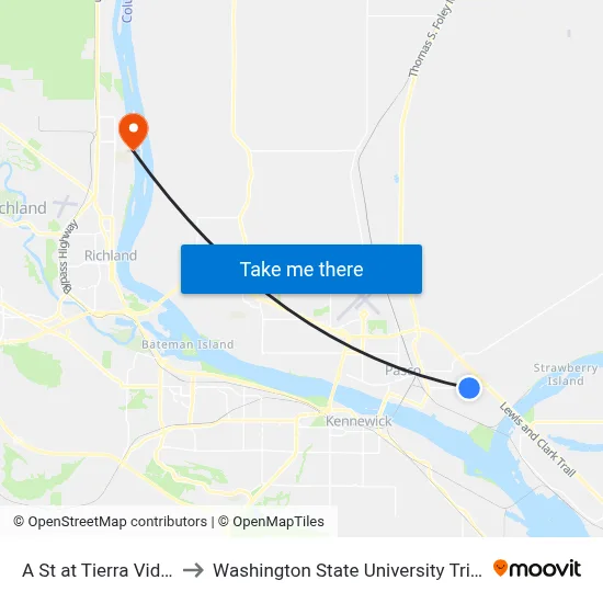 A St at Tierra Vida Ln to Washington State University Tri-Cities map