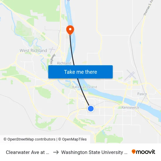 Clearwater Ave at Taft St to Washington State University Tri-Cities map