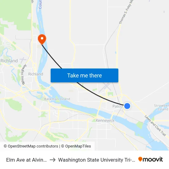 Elm Ave at Alvina St to Washington State University Tri-Cities map
