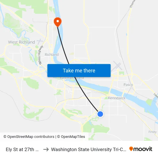 Ely St at 27th Ave to Washington State University Tri-Cities map