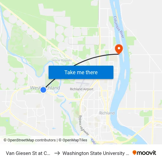 Van Giesen St at Canal Dr to Washington State University Tri-Cities map