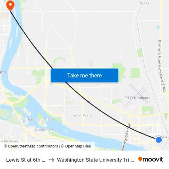 Lewis St at 6th Ave to Washington State University Tri-Cities map