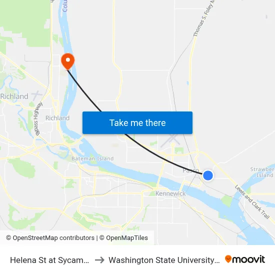 Helena St at Sycamore Ave to Washington State University Tri-Cities map