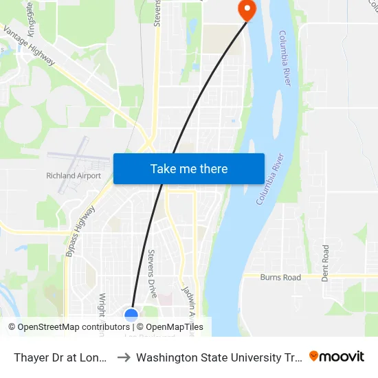Thayer Dr at Long Ave to Washington State University Tri-Cities map