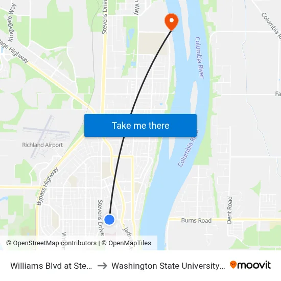 Williams Blvd at Stevens Dr to Washington State University Tri-Cities map