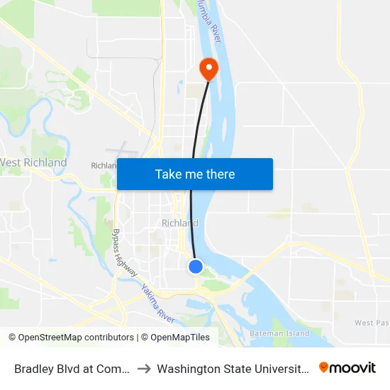 Bradley Blvd at Comstock St to Washington State University Tri-Cities map