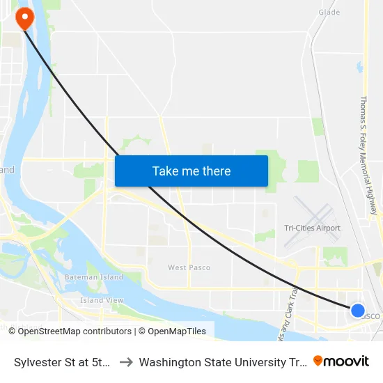 Sylvester St at 5th Ave to Washington State University Tri-Cities map