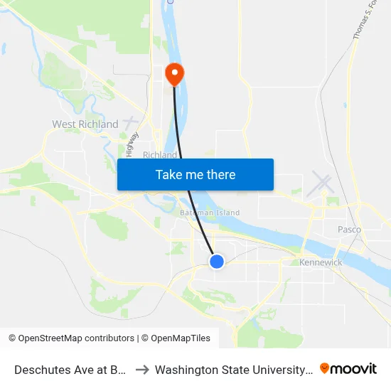 Deschutes Ave at Belfair Ct to Washington State University Tri-Cities map