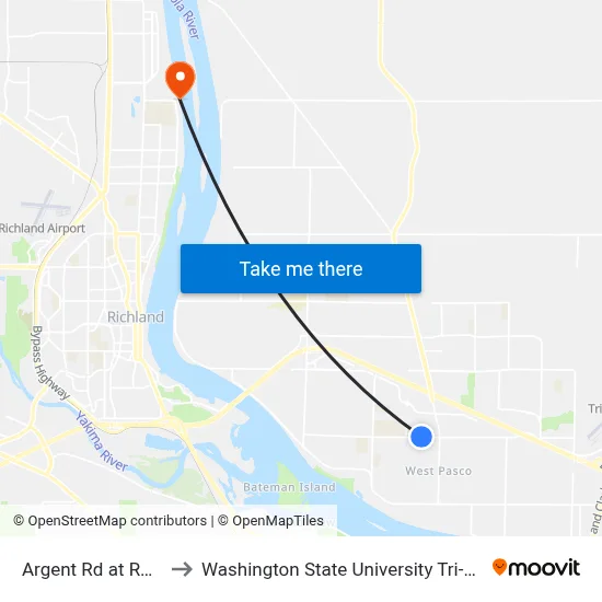 Argent Rd at Rd 72 to Washington State University Tri-Cities map