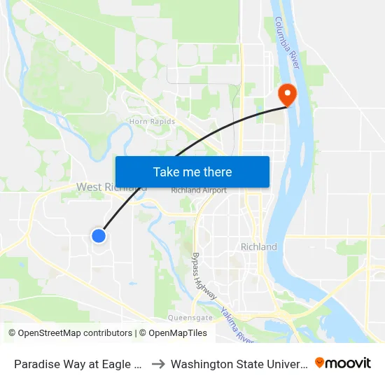 Paradise Way at Eagle St / 50th Ave to Washington State University Tri-Cities map