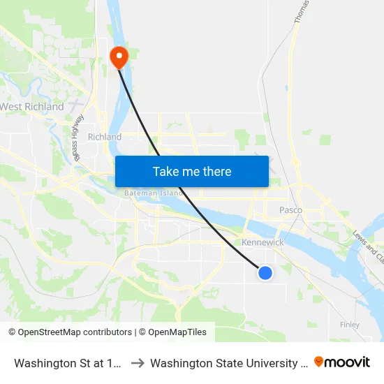Washington St at 19th Ave to Washington State University Tri-Cities map