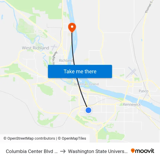 Columbia Center Blvd at 7th Ave to Washington State University Tri-Cities map