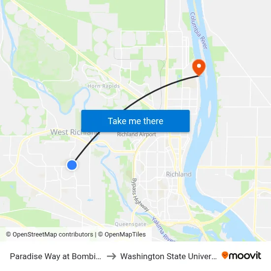 Paradise Way at Bombing Range Rd to Washington State University Tri-Cities map