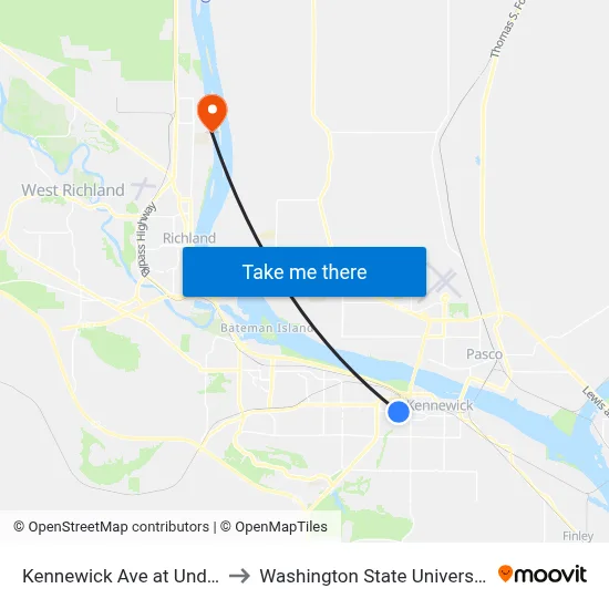 Kennewick Ave at Underwood St to Washington State University Tri-Cities map