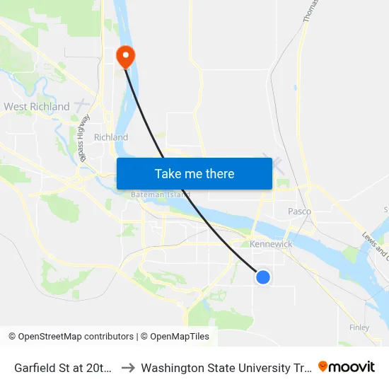 Garfield St at 20th Ave to Washington State University Tri-Cities map