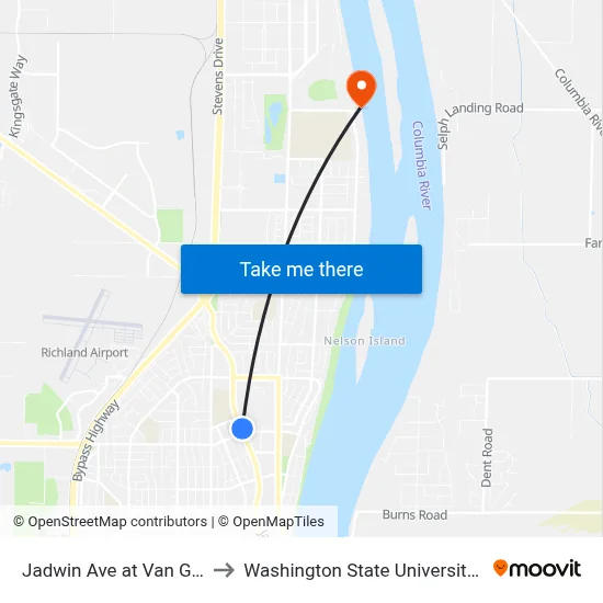 Jadwin Ave at Van Giesen St to Washington State University Tri-Cities map