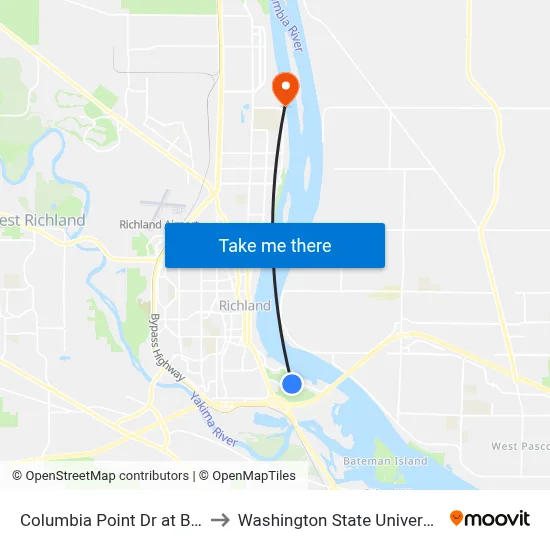 Columbia Point Dr at Bradley Blvd to Washington State University Tri-Cities map