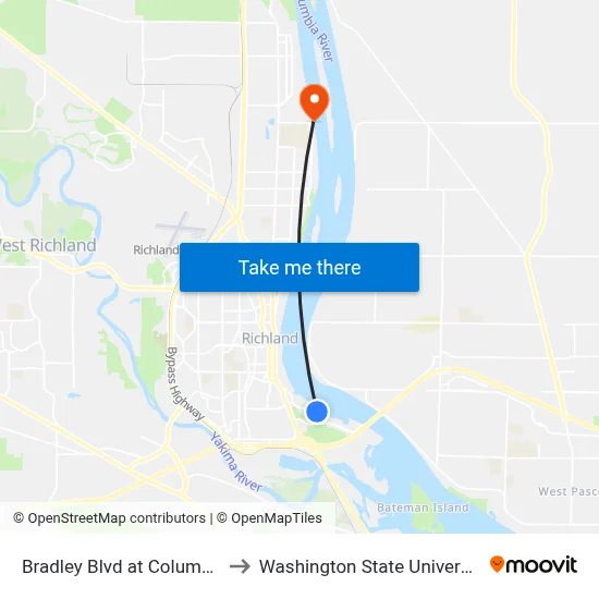 Bradley Blvd at Columbia Point Dr to Washington State University Tri-Cities map