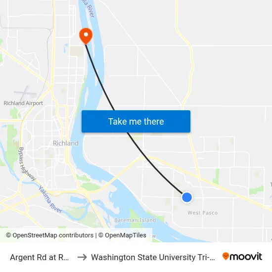 Argent Rd at Rd 76 to Washington State University Tri-Cities map