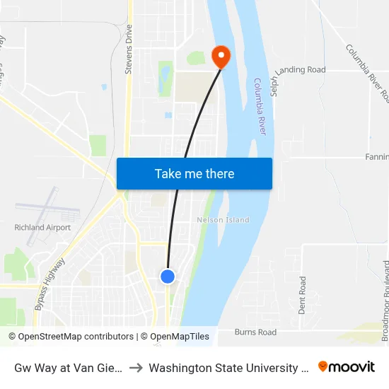 Gw Way at Van Giesen St to Washington State University Tri-Cities map
