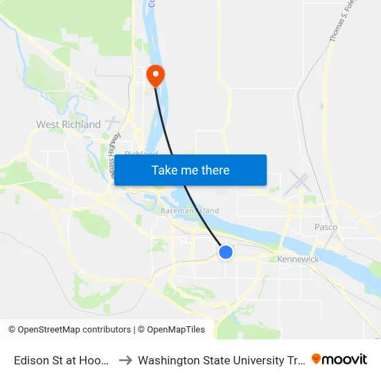 Edison St at Hood Ave to Washington State University Tri-Cities map