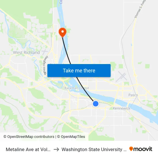 Metaline Ave at Volland St to Washington State University Tri-Cities map