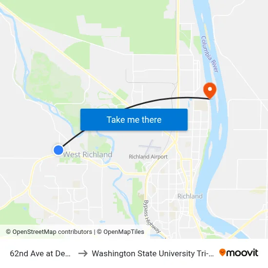 62nd Ave at Deer St to Washington State University Tri-Cities map