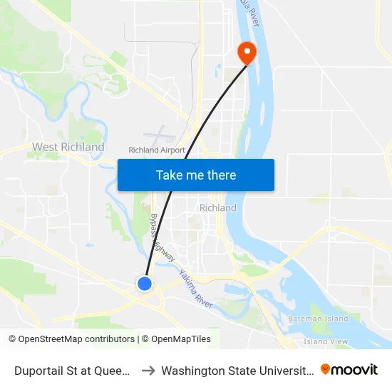 Duportail St at Queensgate Dr to Washington State University Tri-Cities map