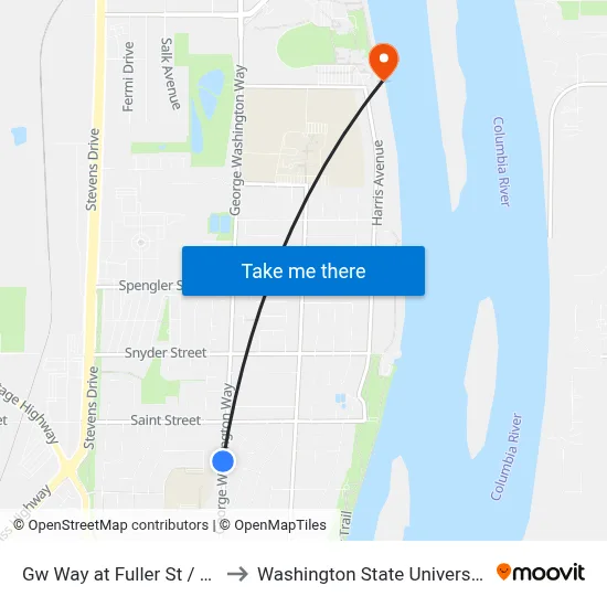 Gw Way at Fuller St / Franklin St to Washington State University Tri-Cities map
