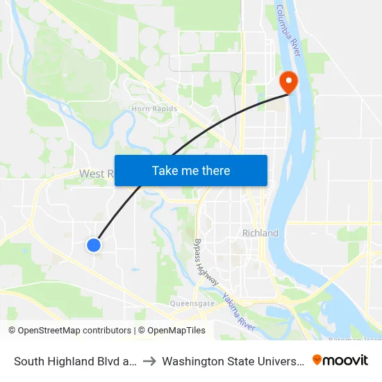 South Highland Blvd at Crane Dr to Washington State University Tri-Cities map