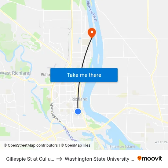 Gillespie St at Cullum Ave to Washington State University Tri-Cities map