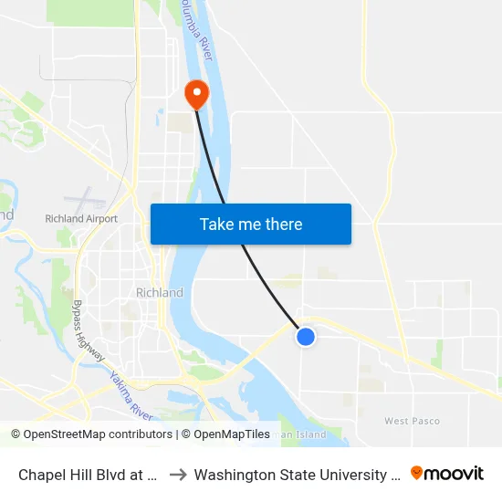 Chapel Hill Blvd at Rd 100 to Washington State University Tri-Cities map