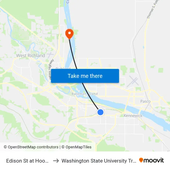 Edison St at Hood Ave to Washington State University Tri-Cities map
