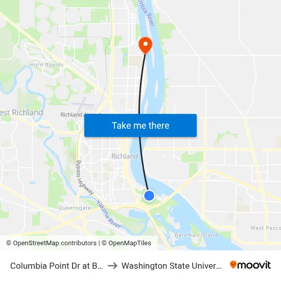 Columbia Point Dr at Bradley Blvd to Washington State University Tri-Cities map