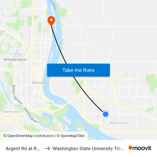 Argent Rd at Rd 80 to Washington State University Tri-Cities map