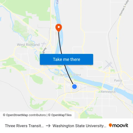Three Rivers Transit Center to Washington State University Tri-Cities map