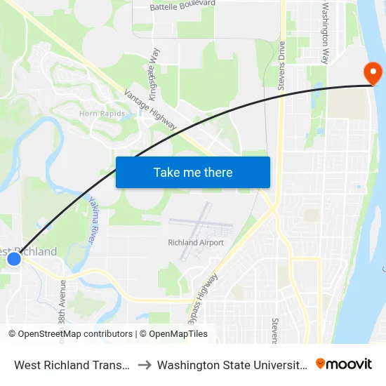 West Richland Transfer Point to Washington State University Tri-Cities map