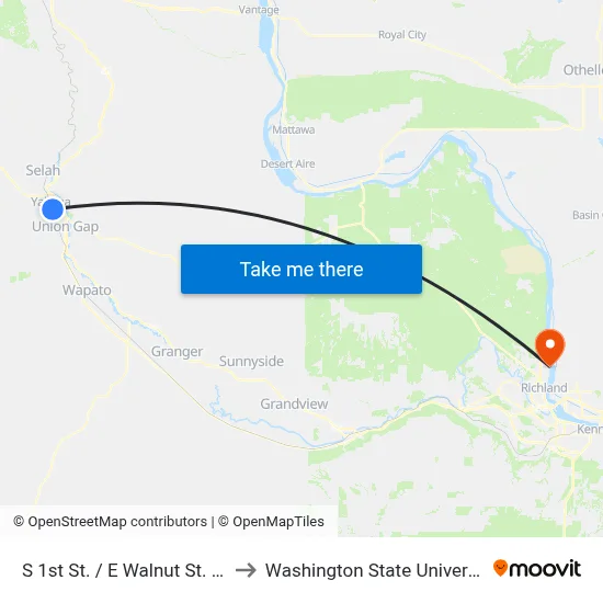 S 1st St. / E Walnut St. Northbound to Washington State University Tri-Cities map