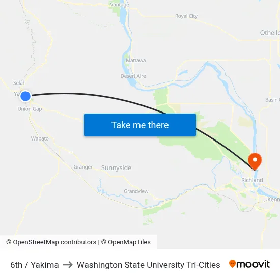 6th / Yakima to Washington State University Tri-Cities map