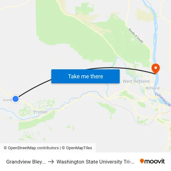 Grandview Bleyhls to Washington State University Tri-Cities map