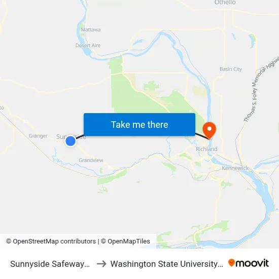Sunnyside Safeway/Library to Washington State University Tri-Cities map