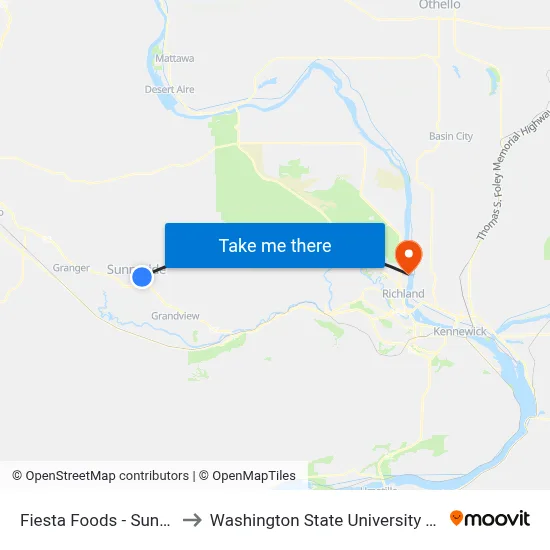 Fiesta Foods - Sunnyside to Washington State University Tri-Cities map