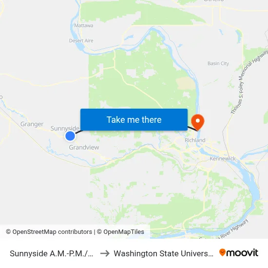 Sunnyside A.M.-P.M./Kidney Ctr. to Washington State University Tri-Cities map