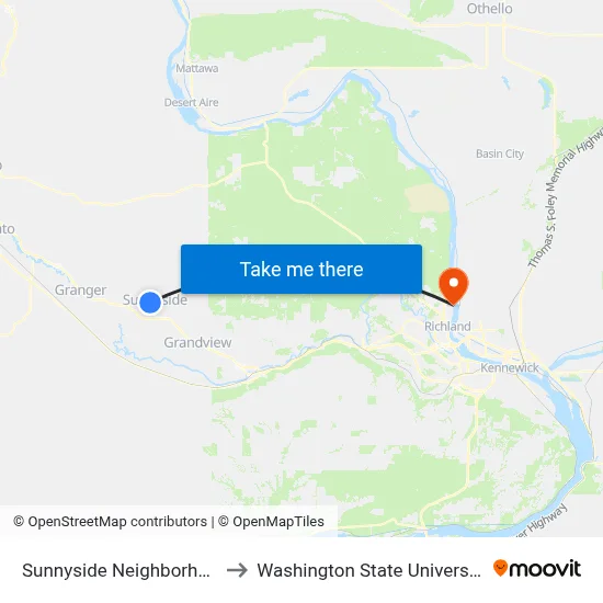 Sunnyside Neighborhood Health to Washington State University Tri-Cities map